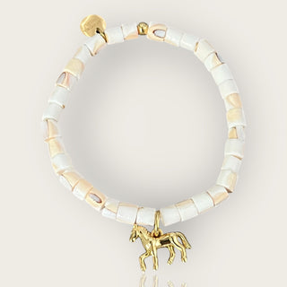 I Move with Freedom and Grace — White Heishi Beaded Horse Bracelet - Georgina Nicol