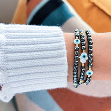 Load image into Gallery viewer, I Radiate Divine Protection and Elegance — Hematite Evil Eye &amp; Hamsa Convertible Stretch Necklace - Bracelet - Georgina Nicol
