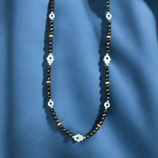 I Radiate Divine Protection and Elegance — Hematite Evil Eye & Hamsa Convertible Stretch Necklace - Bracelet - Georgina Nicol