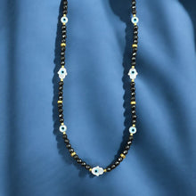 Load image into Gallery viewer, I Radiate Divine Protection and Elegance — Hematite Evil Eye &amp; Hamsa Convertible Stretch Necklace - Bracelet - Georgina Nicol

