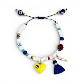 I Radiate Joy, Luck, and Protection – Yellow Heart & Evil Eye Bracelet - Georgina Nicol