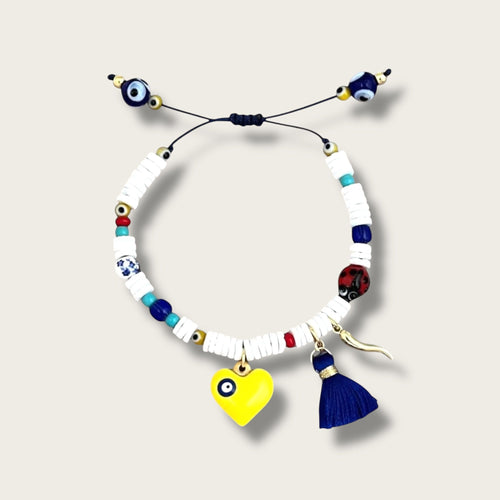 I Radiate Joy, Luck, and Protection – Yellow Heart & Evil Eye Bracelet - Georgina Nicol