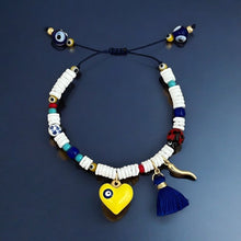 Load image into Gallery viewer, I Radiate Joy, Luck, and Protection – Yellow Heart &amp; Evil Eye Bracelet - Georgina Nicol
