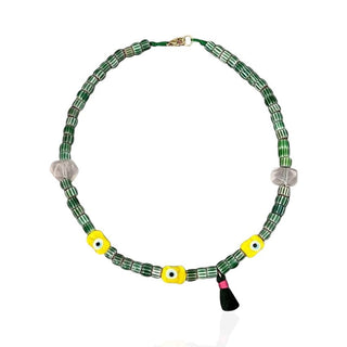 I Radiate Love, Joy, and Protection – Rose Quartz & Yellow Evil Eye Necklace (One of a Kind) - Georgina Nicol