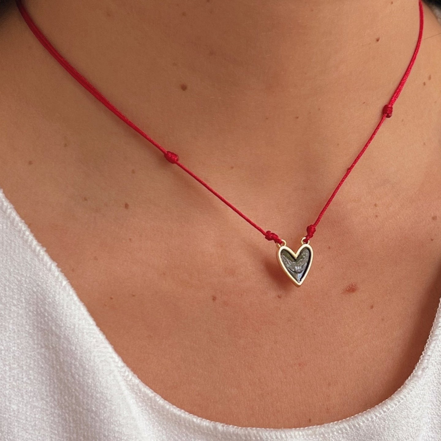I Trust My Energy and My Heart – Red String Black Heart Necklace - Georgina Nicol