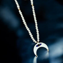 Load image into Gallery viewer, I Trust My Intuition and Embrace New Beginnings — Evil Eye Crescent Pearl Necklace - Georgina Nicol
