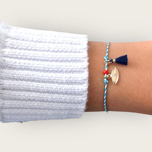 I Wear Protection, Purpose, and Peace — Gold Evil Eye Cord Bracelet - Georgina Nicol