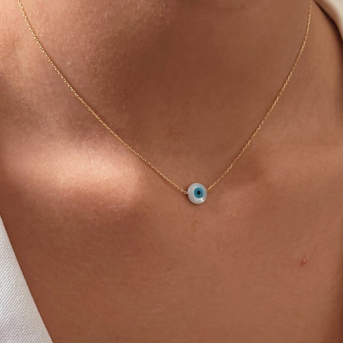 I Wear Protection with Elegance — Mother - of - Pearl Evil Eye Necklace - Georgina Nicol