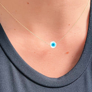 I Wear Protection with Elegance — Mother - of - Pearl Evil Eye Necklace - Georgina Nicol