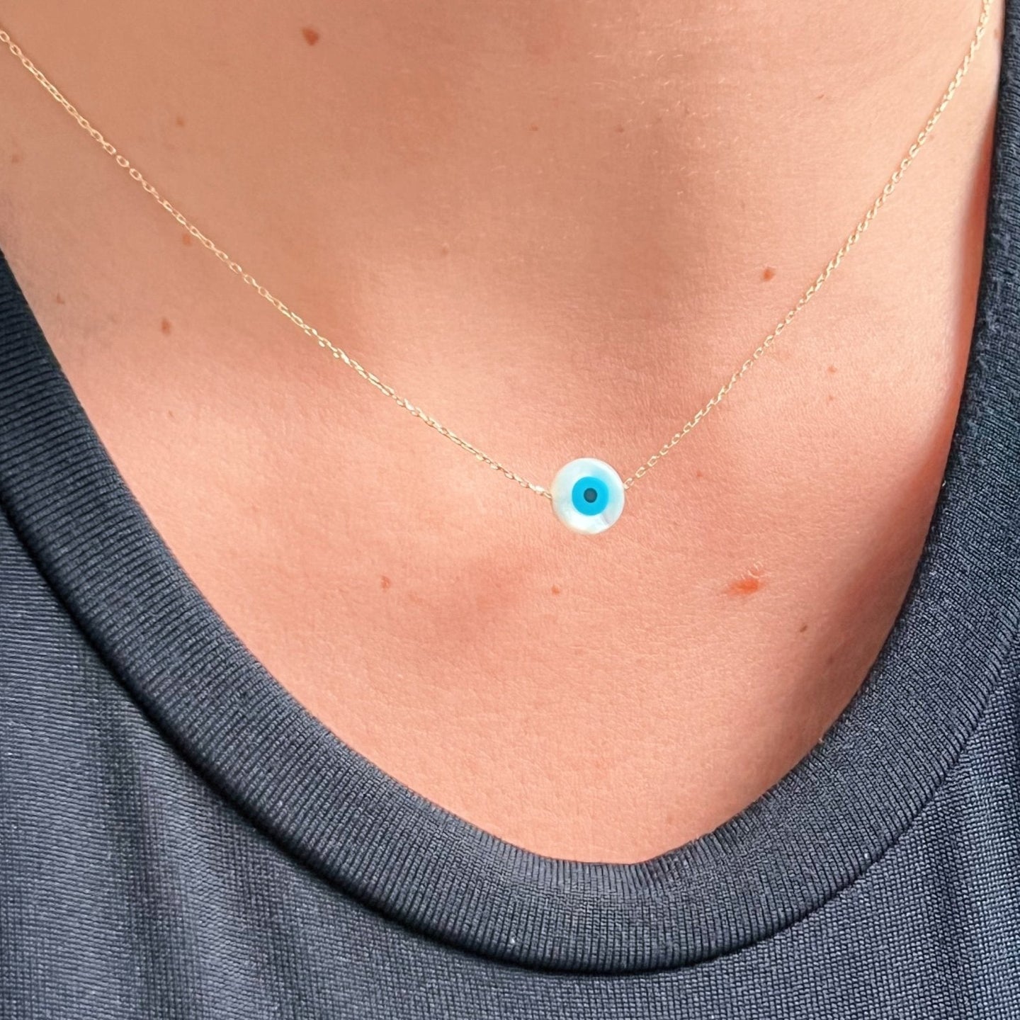 I Wear Protection with Elegance — Mother - of - Pearl Evil Eye Necklace - Georgina Nicol