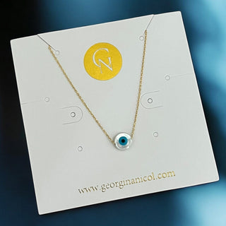 I Wear Protection with Elegance — Mother - of - Pearl Evil Eye Necklace - Georgina Nicol