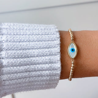 I Welcome Protection and Elegance — Mother of Pearl Evil Eye Bracelet - Georgina Nicol