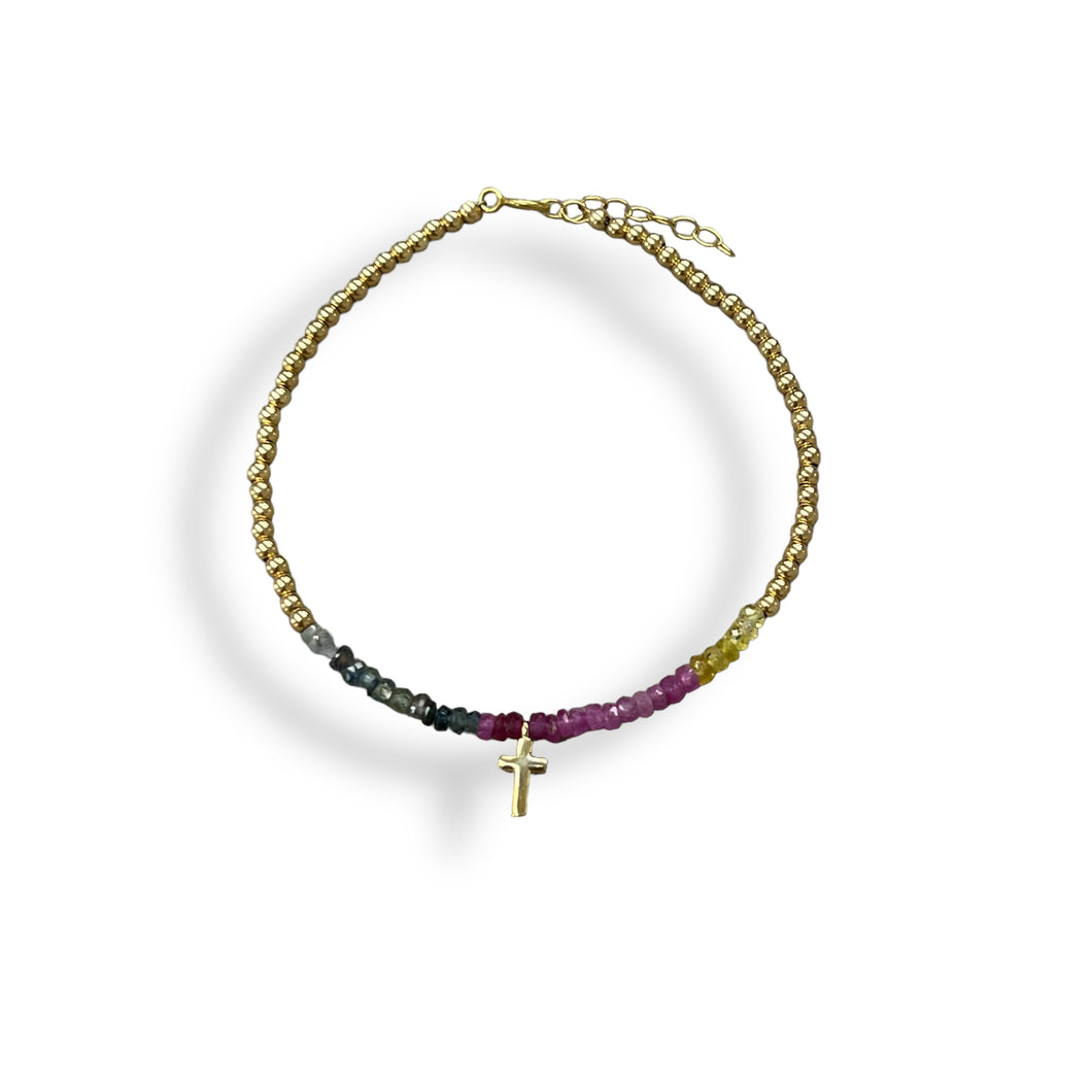 Colorful Gemstone Cross Bracelet