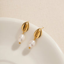 Load image into Gallery viewer, Seashell Pearl Earrings, Ocean Jewelry, Tarnish Resistant
