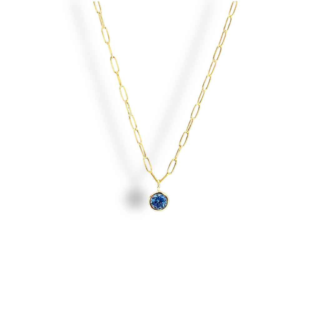 Blue Zirconia Circle Pendant Necklace, Gold Filled Jewelry 