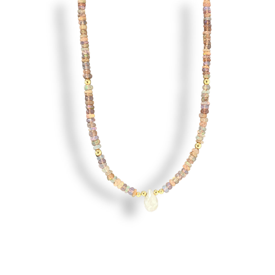 Pink Gemstone Opal Necklace, Trendy Jewelry 