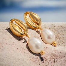 Load image into Gallery viewer, Seashell Pearl Earrings, Ocean Jewelry, Tarnish Resistant
