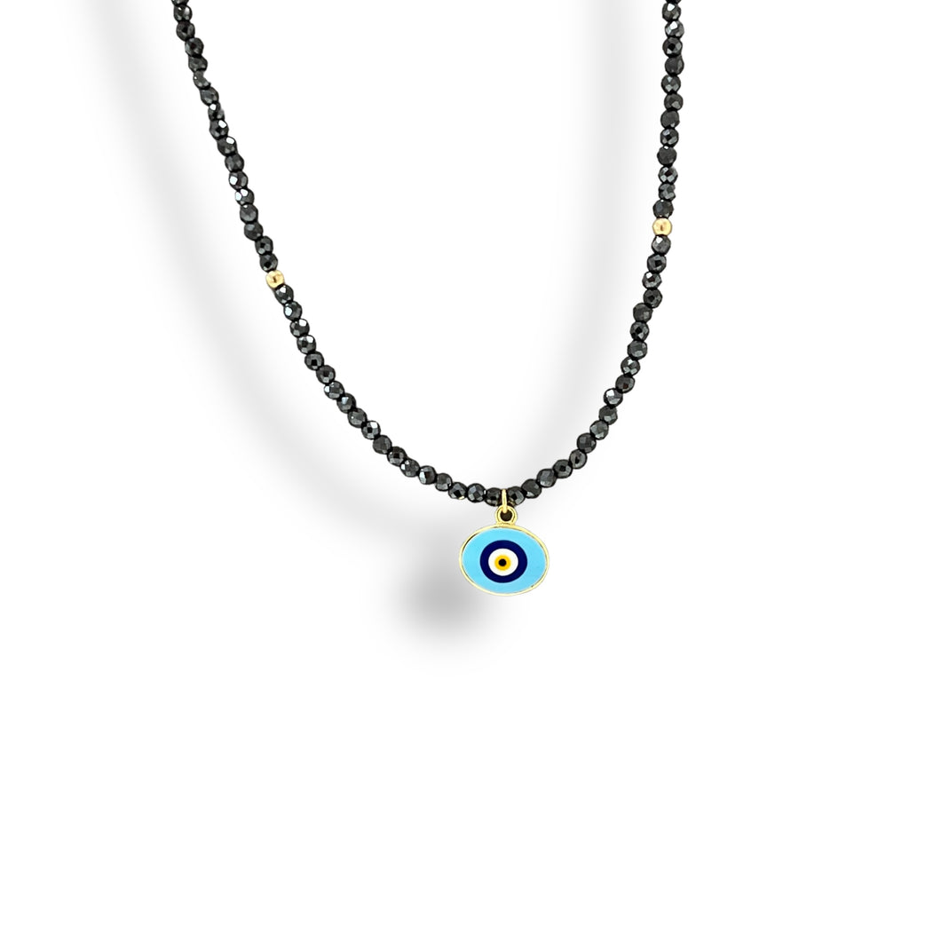 Blue Evil Eye Beaded Necklace, Greek Eye Choker, Protection 