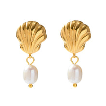 Load image into Gallery viewer, Oyster Pearl Earrings, Tarnish Resistant, Ocean Jewelry
