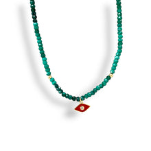 Load image into Gallery viewer, Red Enamel Evil Eye Beaded Necklace, Boho Jewelry, Lucky Charm 
