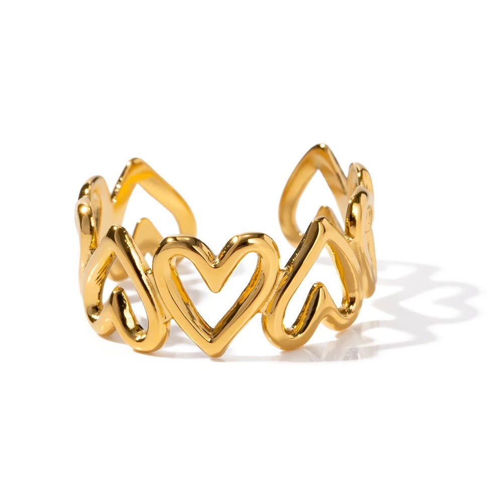 Mulit Open Heart Ring, Resizable, Tarnish Resistant, Stainless Steel