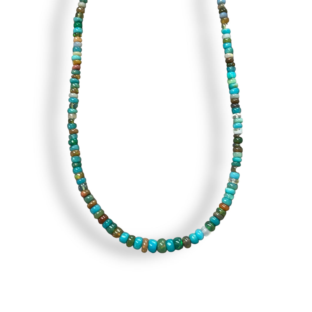 Blue Opal Gemstone Beaded Choker, Fine Jewelry, Gold Filled, Trendy