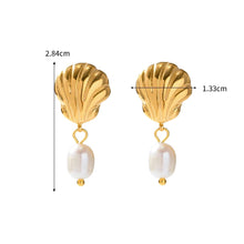 Load image into Gallery viewer, Oyster Pearl Earrings, Tarnish Resistant, Ocean Jewelry
