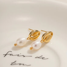 Load image into Gallery viewer, Seashell Pearl Earrings, Ocean Jewelry, Tarnish Resistant
