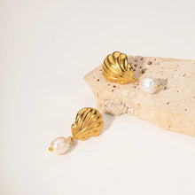 Load image into Gallery viewer, Oyster Pearl Earrings, Tarnish Resistant, Ocean Jewelry
