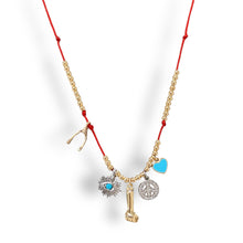 Load image into Gallery viewer, Red String Lucky Charm Necklace, Wishbone, Figa Hand, Evil Eye, Peace

