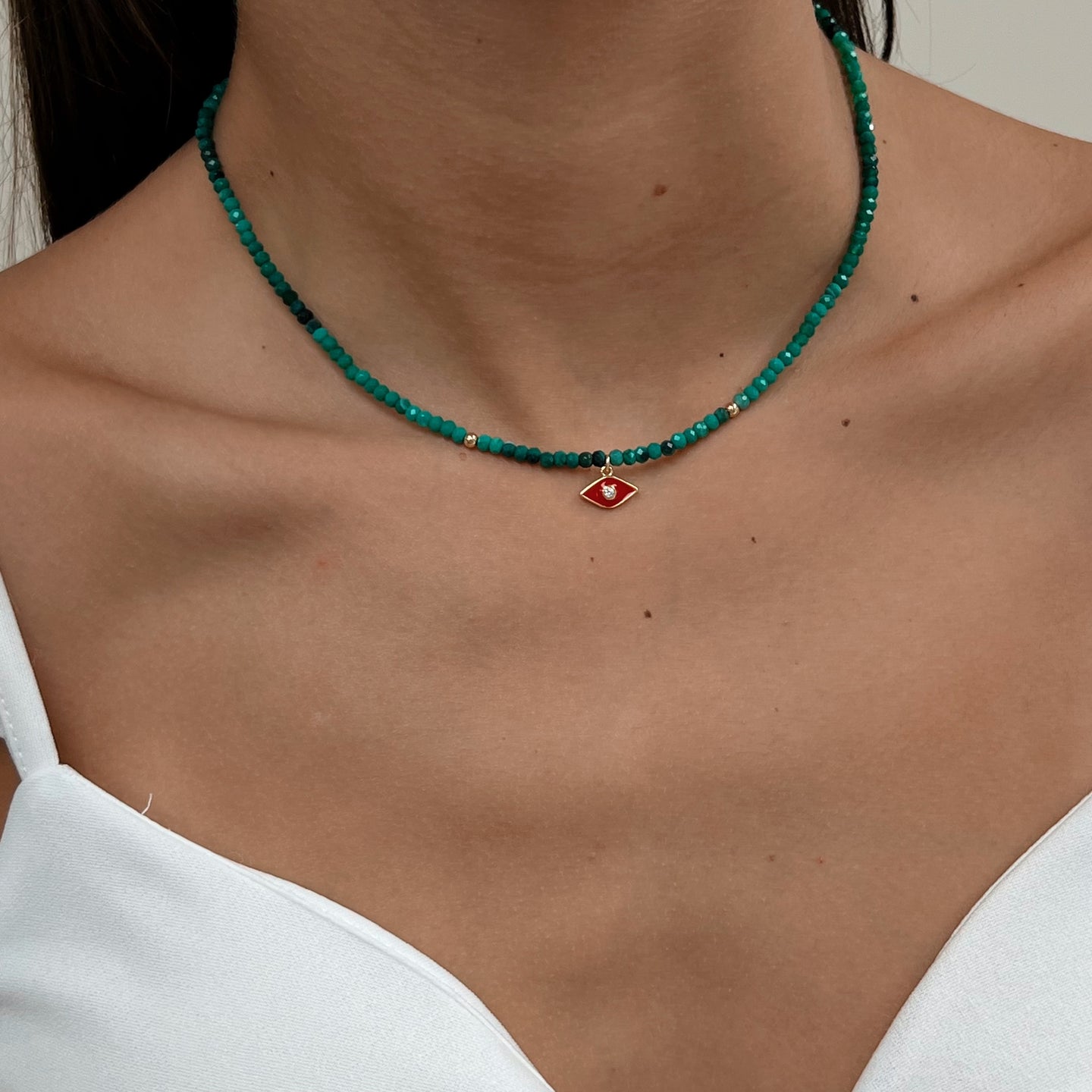 Red Evil Eye Beaded Necklace