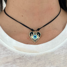 Load image into Gallery viewer, Heart Evil Eye Cord Necklace
