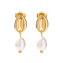 Load image into Gallery viewer, Seashell Pearl Earrings, Ocean Jewelry, Tarnish Resistant

