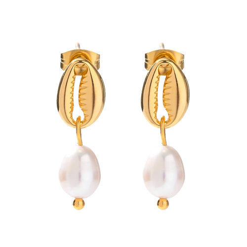 Seashell Pearl Earrings, Ocean Jewelry, Tarnish Resistant