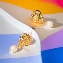 Load image into Gallery viewer, Oyster Pearl Earrings, Tarnish Resistant, Ocean Jewelry
