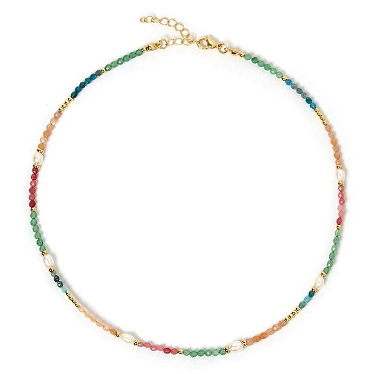 Colorful Beaded Choker, Freshwater Pearls, Summer Jewelry, Trendy 