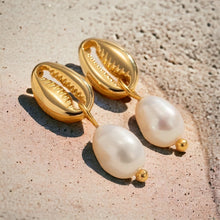 Load image into Gallery viewer, Seashell Pearl Earrings, Ocean Jewelry, Tarnish Resistant
