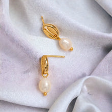 Load image into Gallery viewer, Seashell Pearl Earrings, Ocean Jewelry, Tarnish Resistant

