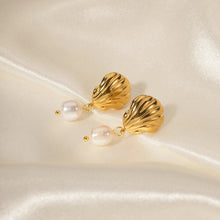 Load image into Gallery viewer, Oyster Pearl Earrings, Tarnish Resistant, Ocean Jewelry

