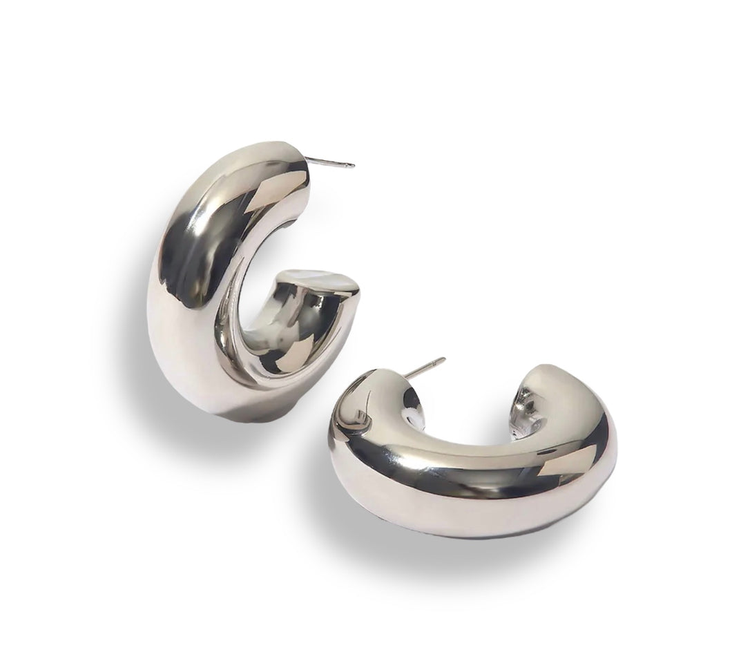 Silver Chunky Earrings, Trendy, Non Tarnish, Lightweight, Tarnish Free