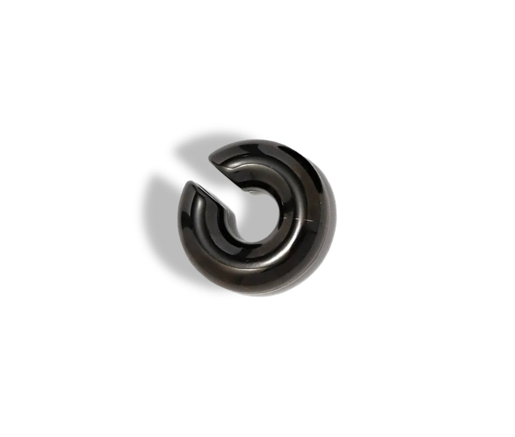 Black Chunky Ear Cuff, Chubby Hollow Ear Clip, Stainless Steel