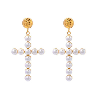 Large Pearl Cross Earrings - Georgina Nicol