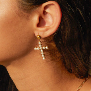 Large Pearl Cross Earrings - Georgina Nicol