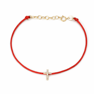 Living in Divine Protection 14K Solid Gold Diamond Cross Bracelet - Georgina Nicol