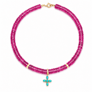 Love, Protection & Divine Guidance Pink Quartz Turquoise Cross Necklace - Georgina Nicol