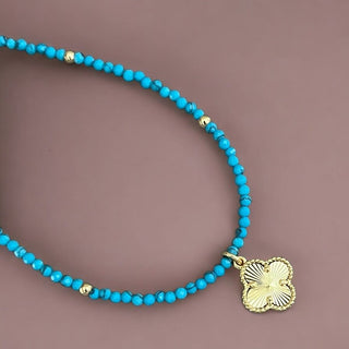 Luck and Prosperity - Four Leaf Clover Turquoise Beaded Necklace - Georgina Nicol