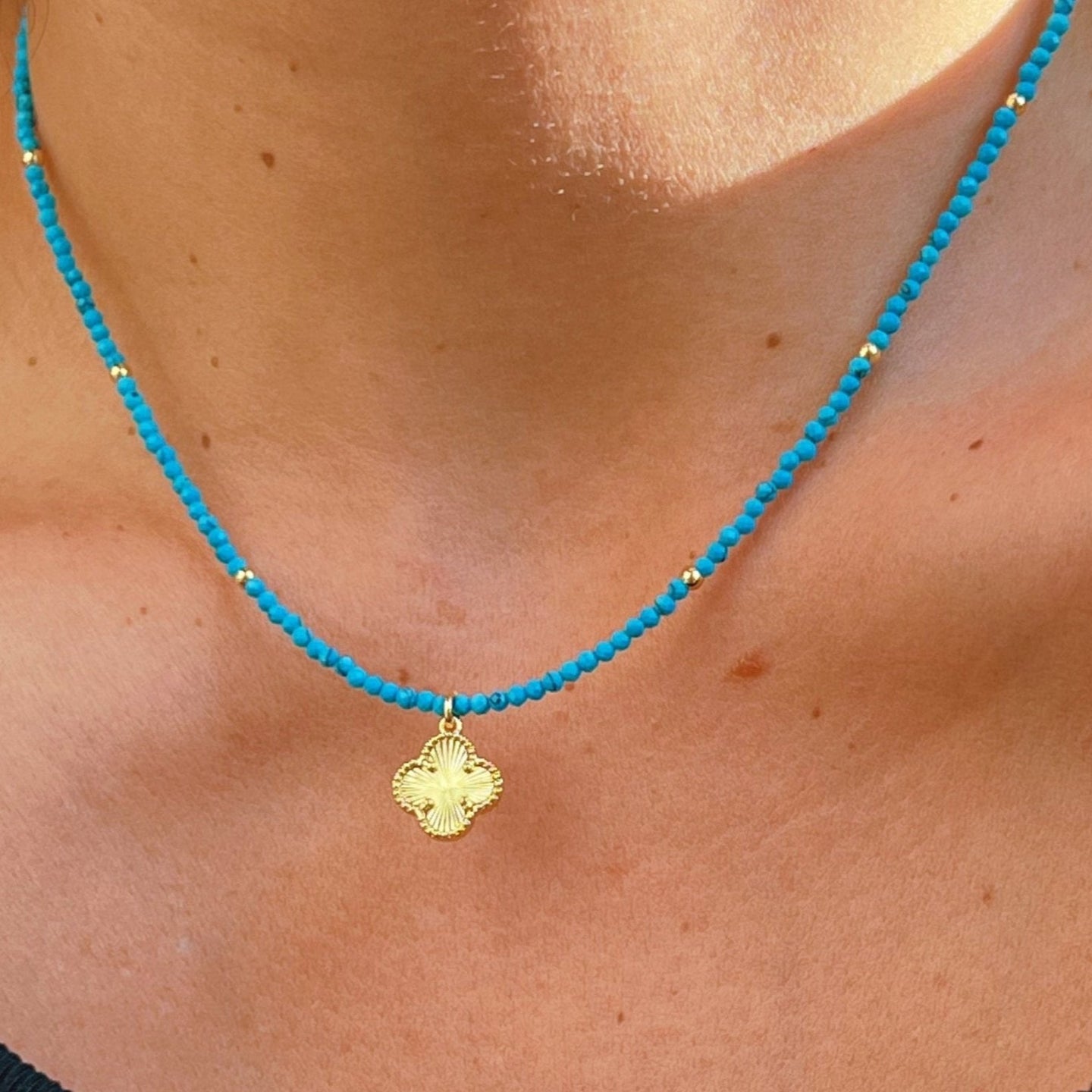 Luck and Prosperity - Four Leaf Clover Turquoise Beaded Necklace - Georgina Nicol
