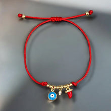 Load image into Gallery viewer, Luck Is Always on My Side — Evil Eye &amp; Cornicello Red String Bracelet - Georgina Nicol
