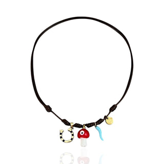 Lucky Charms Cord Necklace, Mushroom, Horseshoe & Cornicello — Unique Protection Piece - Georgina Nicol