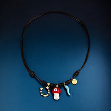 Load image into Gallery viewer, Lucky Charms Cord Necklace, Mushroom, Horseshoe &amp; Cornicello — Unique Protection Piece - Georgina Nicol
